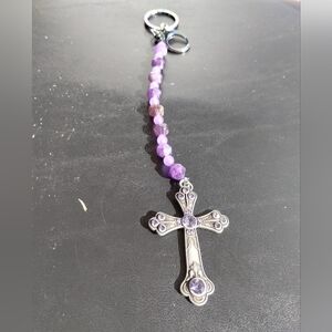 SOLD Hand Crafted Amethyst And Purple Jade Purple Cross Keychain